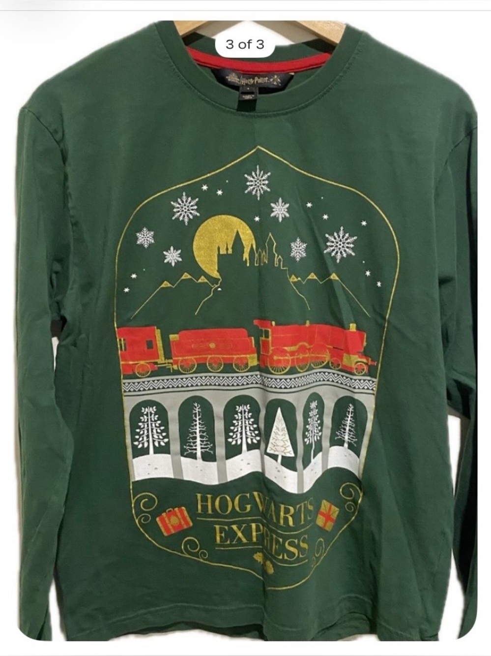Hogwarts Express Green Holiday Crewneck Tee Kids Sz S